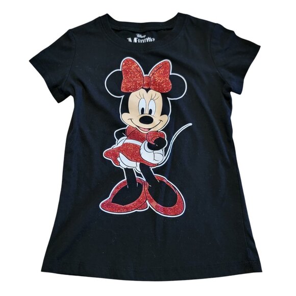 Disney Minnie Mouse Black T-shirt Size 6‎ / 6X RN#55219 Glitter Design - Picture 1 of 6